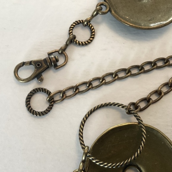 Vintage Arty, Lagenlook, Boho, Brass Backed Pebble Adorned Disc Chain Belt EUC main image 4